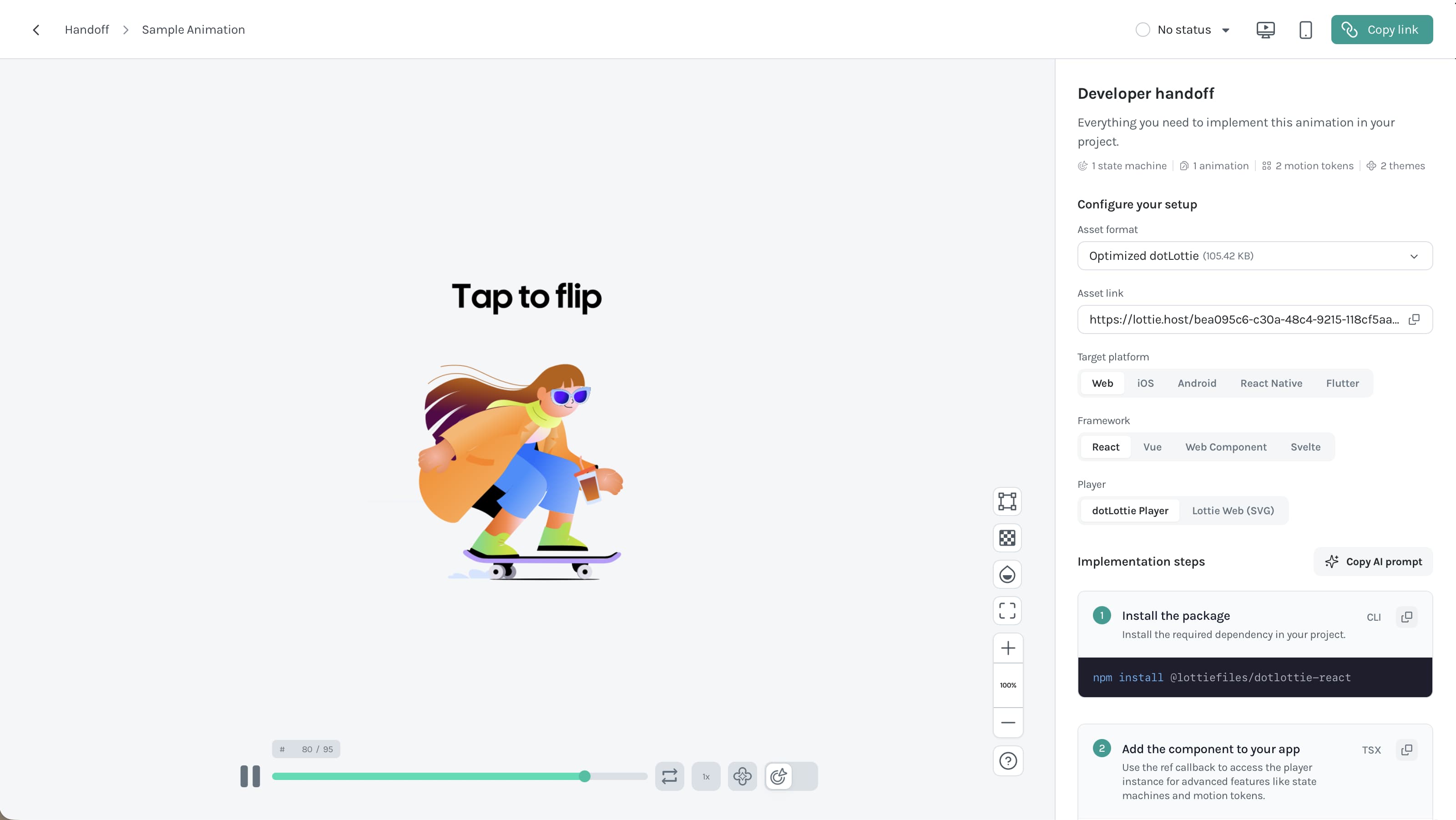 Tailored setup steps and code to each development stack