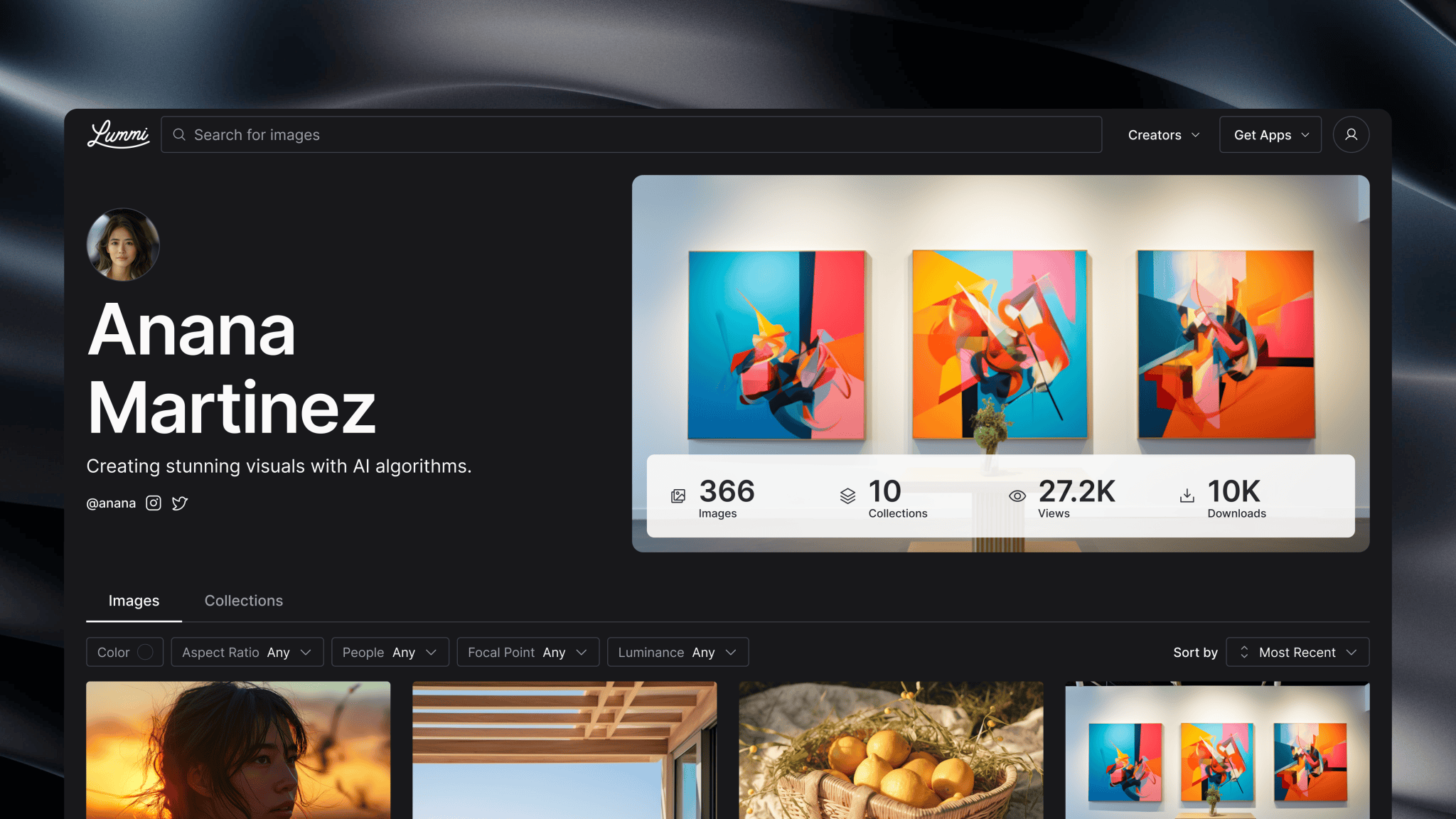 Image showing the creator profile page